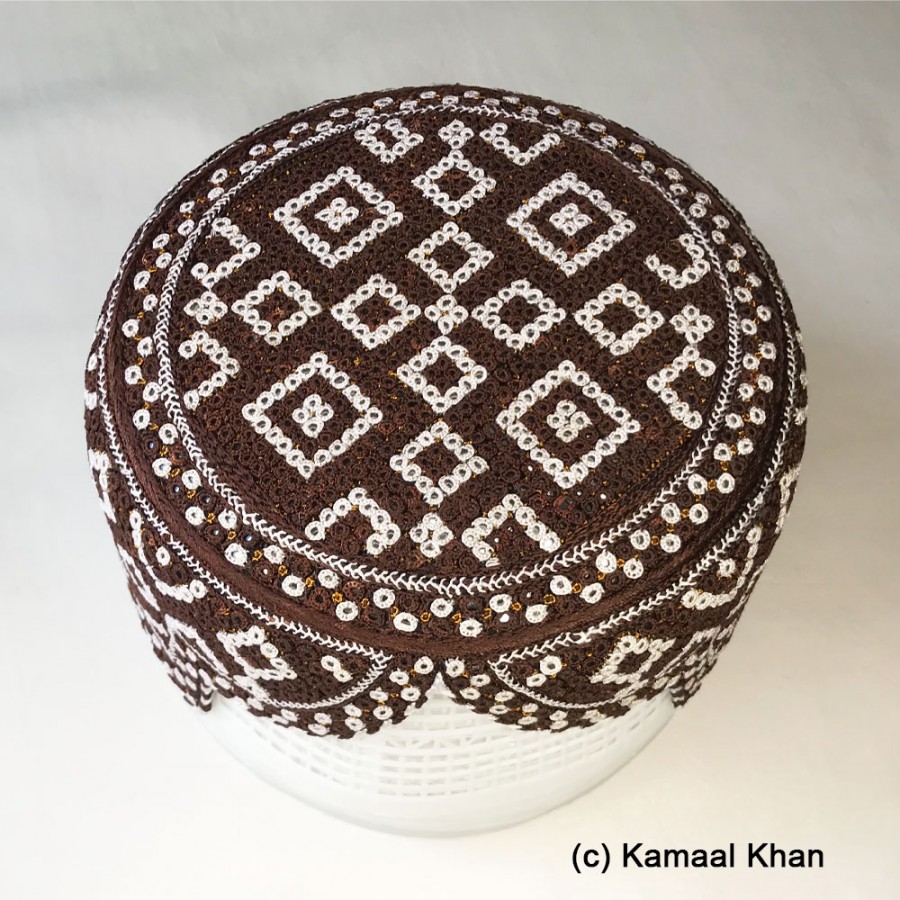 Brown White Yaqoobi Jamali / Zardari Cap or Topi MKC-921